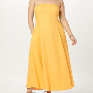 NWT The Drop Carlota Strapless Yellow Linen Maxi Dress With Pockets Size M